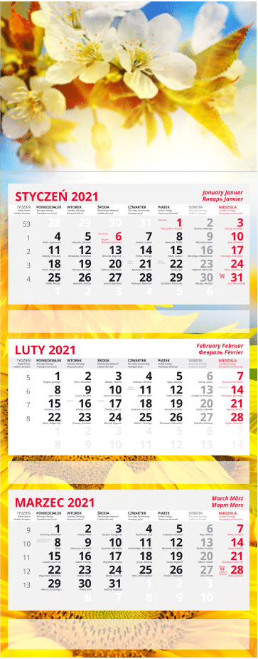 kalendarz trójdzielny z płaską główką 2021 kalendarz trójdzielny z płaską główką 2021